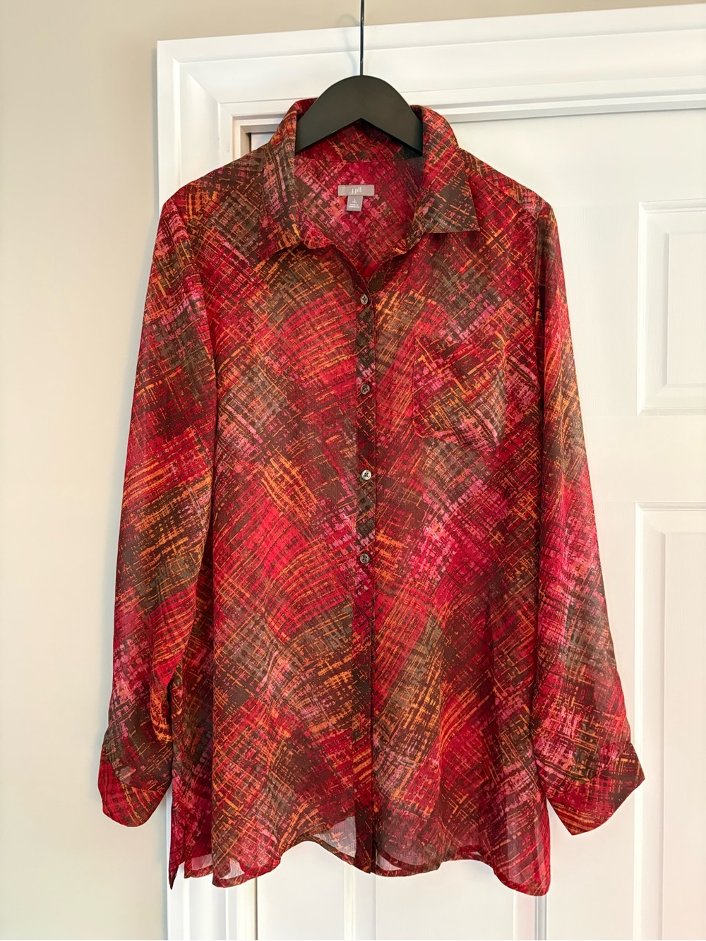 J. Jill Women's Shear Red Multicolor Abstract Button-Down Shirt